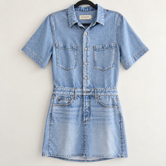 rag & bone Dresses & Skirts - Rag & Bone Denim Dress Women Medium Blue Tencel Short Sleeve Mini Button Front